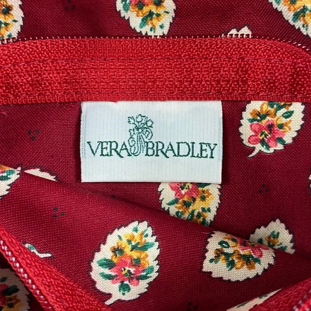 Vera Bradley Burgundy Red Floral Quilted Cotton Crossbody Wallet Bag ID Holder